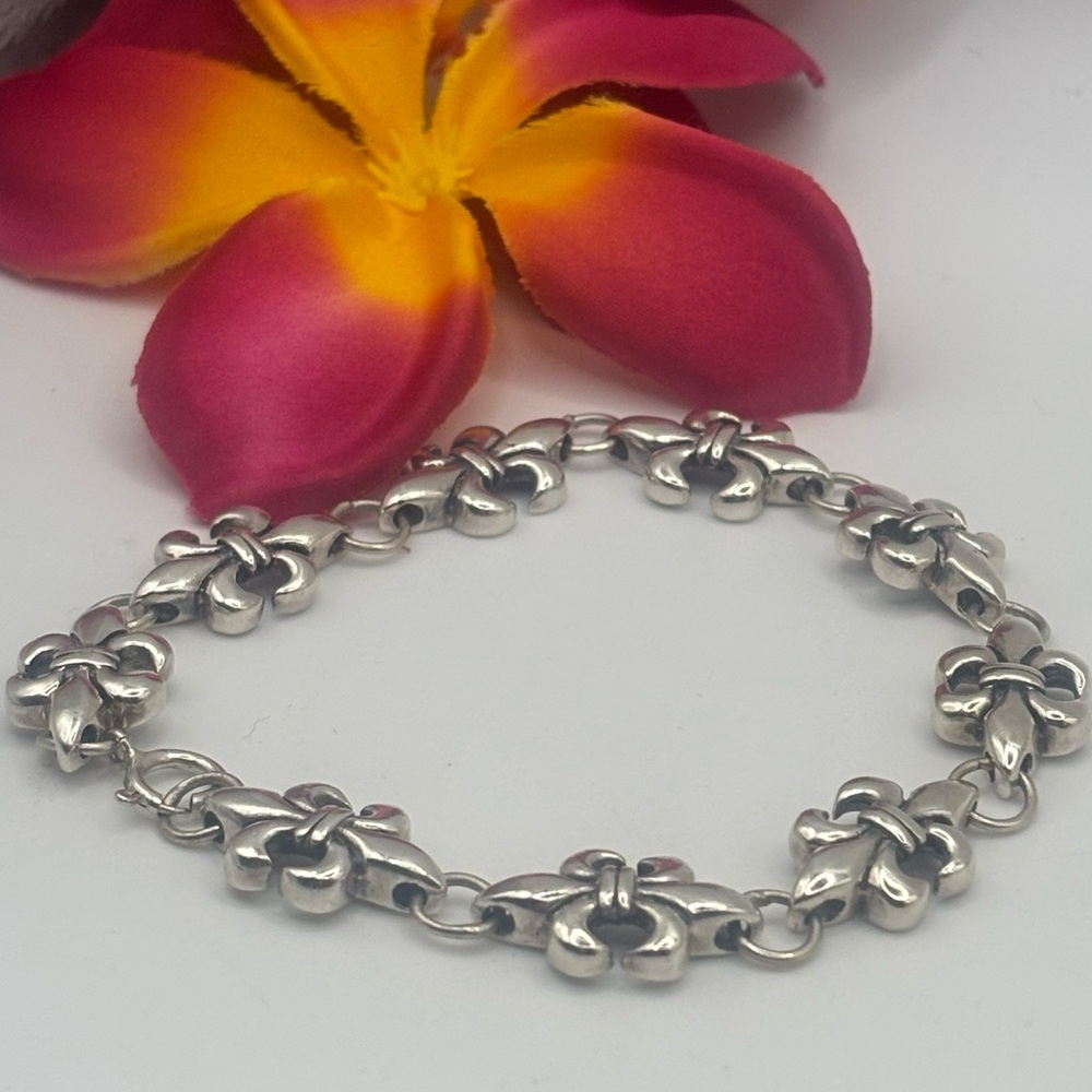 Fleur de Lis  Vintage 925 Chain Link Bracelet - Picture 3 of 7